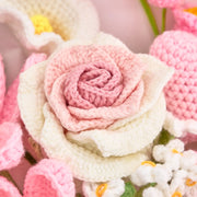 YSHomy Pink Crochet Thai Rose Tulip Bouquet