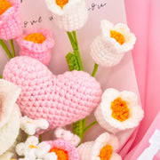 YSHomy Pink Crochet Thai Rose Tulip Bouquet