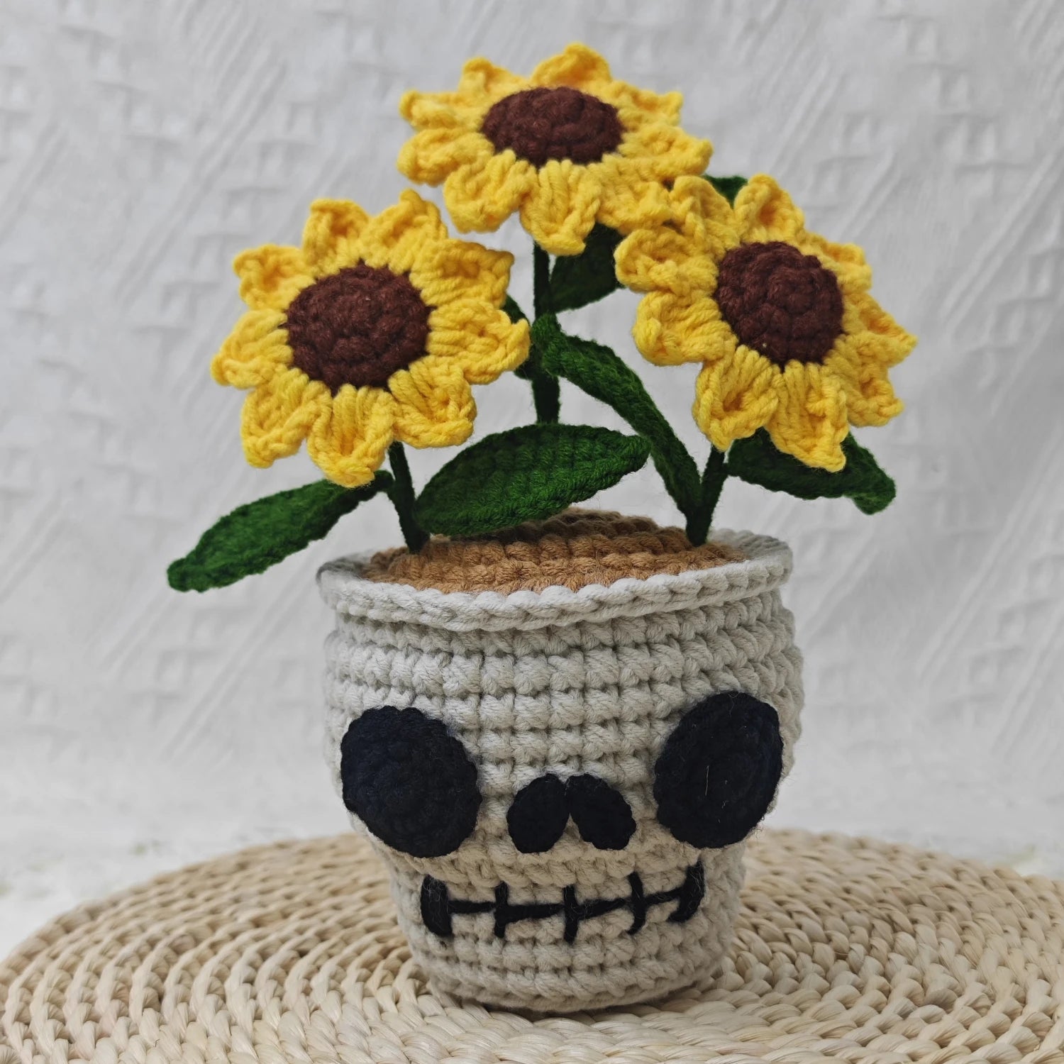 YSHomy Crochet Skull Sunflower Pot with Spider