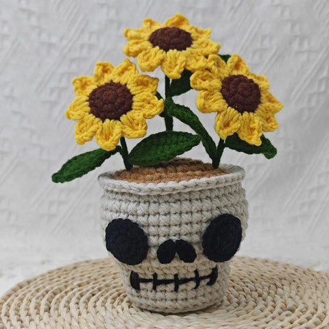 YSHomy Crochet Skull Sunflower Pot with Spider