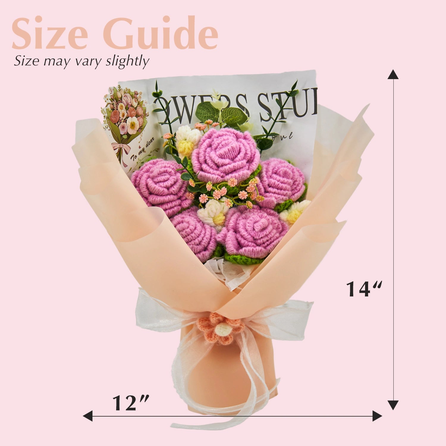 YSHomy Crochet Pure Pink Rose Bouquet