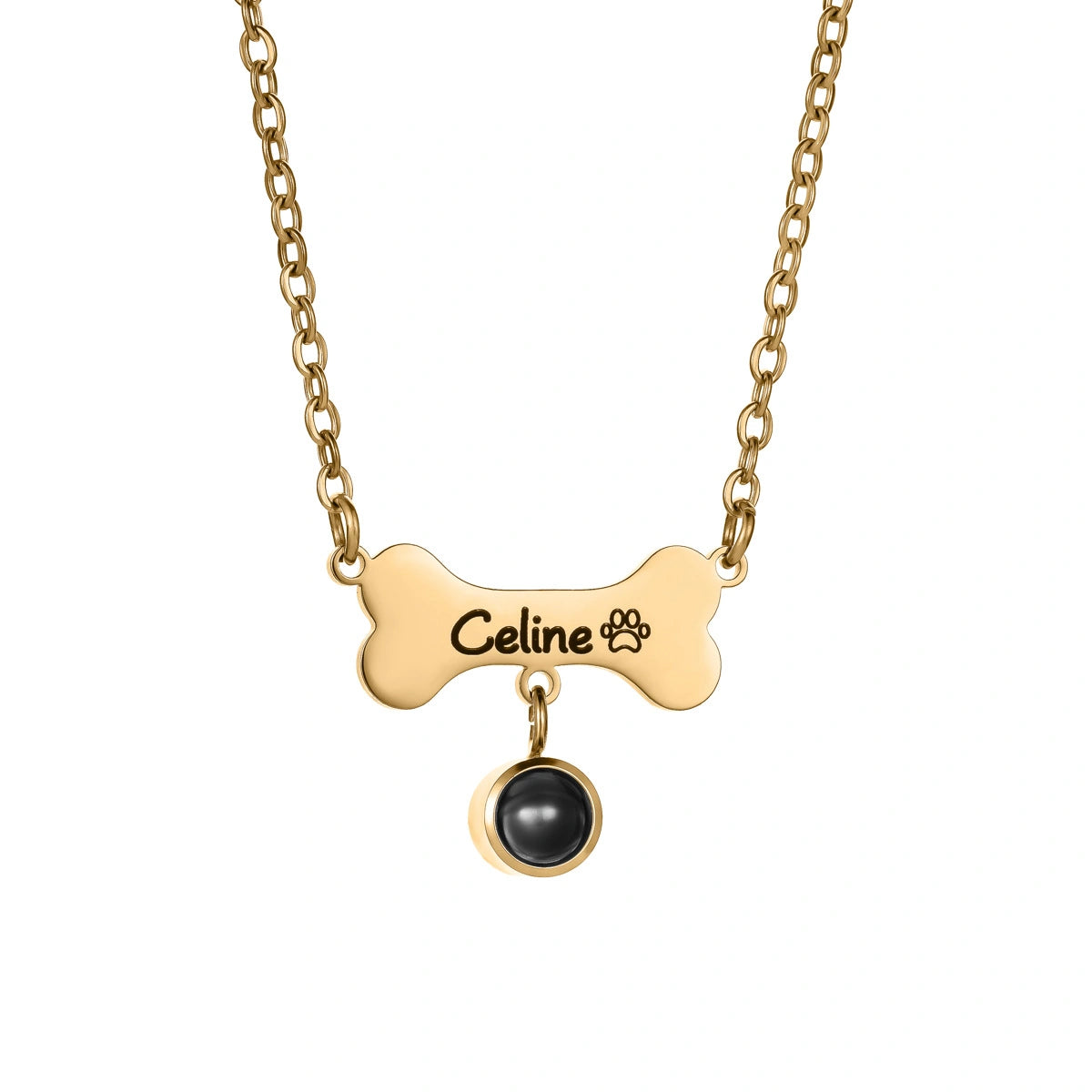 YSHomy 18K Gold-Plated Custom Dog Name Necklace with Hidden Photo