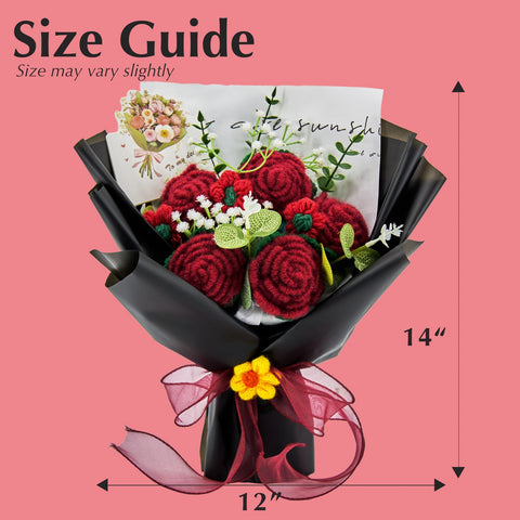 YSHomy Crochet Red Rose Bouquet with Black Wrapping