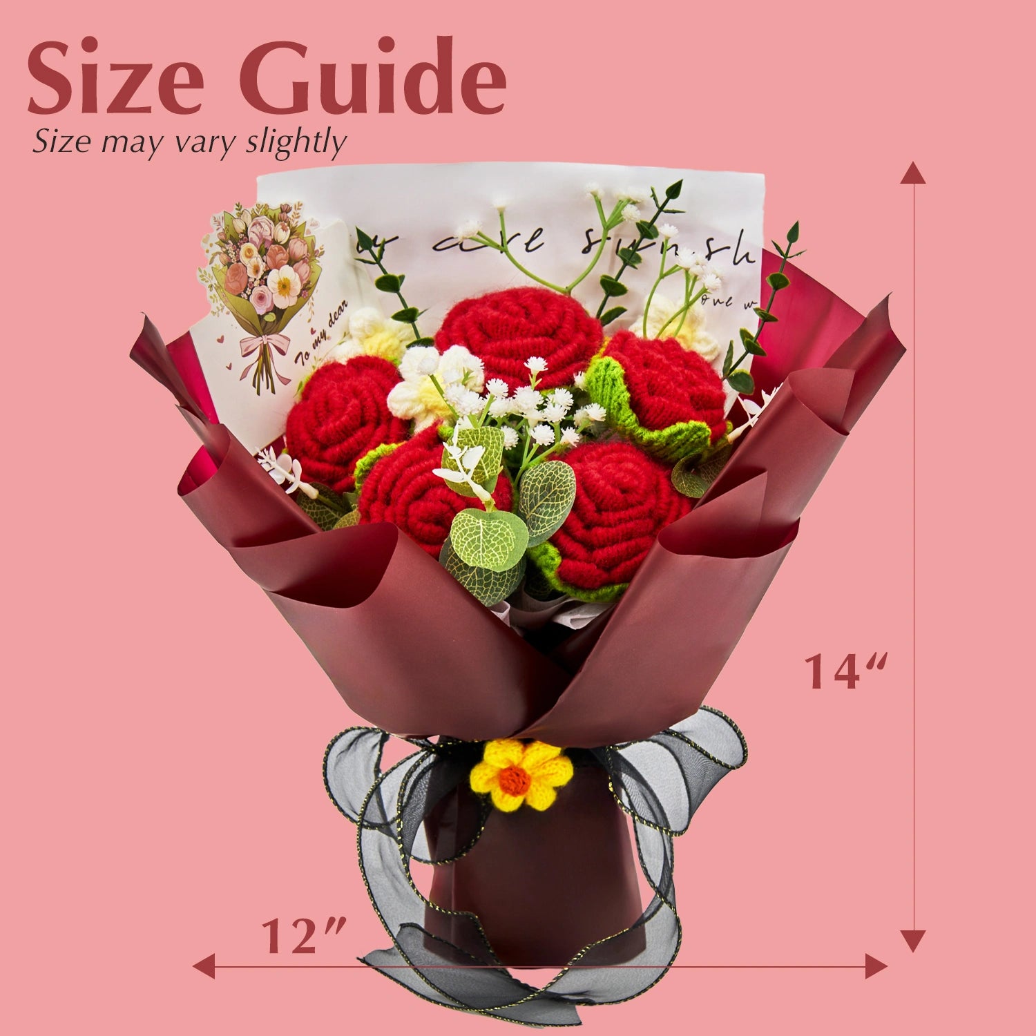 YSHomy Crochet Pure Red Rose Bouquet