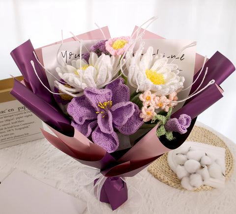 YSHomy Crochet Flowers Bouquet with Night of the Queen Flower in Purple Wrapping