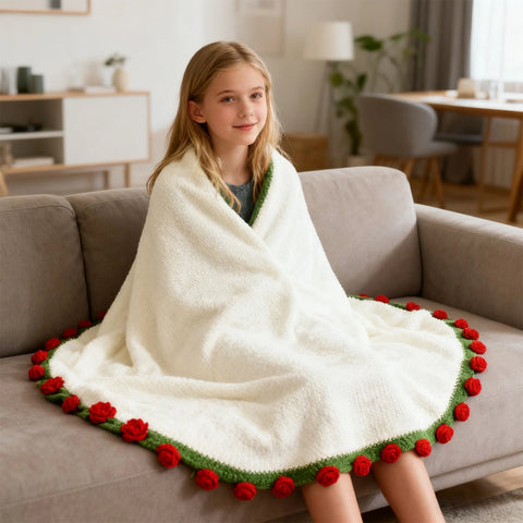 YSHomy Cashmere Flower Blanket Gift Box Set - Red Rose