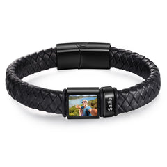 YSHomy Personalized Photo Leather Bracelet with Engraved Beads