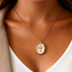 YSHomy Shell Cross Necklace with Personalized Photo & Text