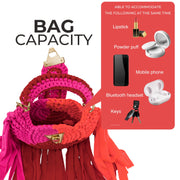 YSHomy Crochet Round Handbag with Tassels-Red