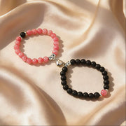 Magnetic heart couple beaded bracelets that join into one heart