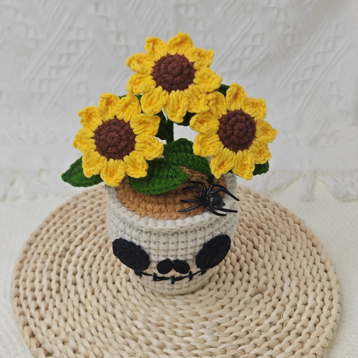YSHomy Crochet Skull Sunflower Pot with Spider