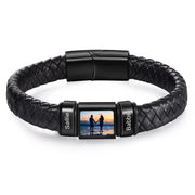 YSHomy Personalized Photo Leather Bracelet with Engraved Beads