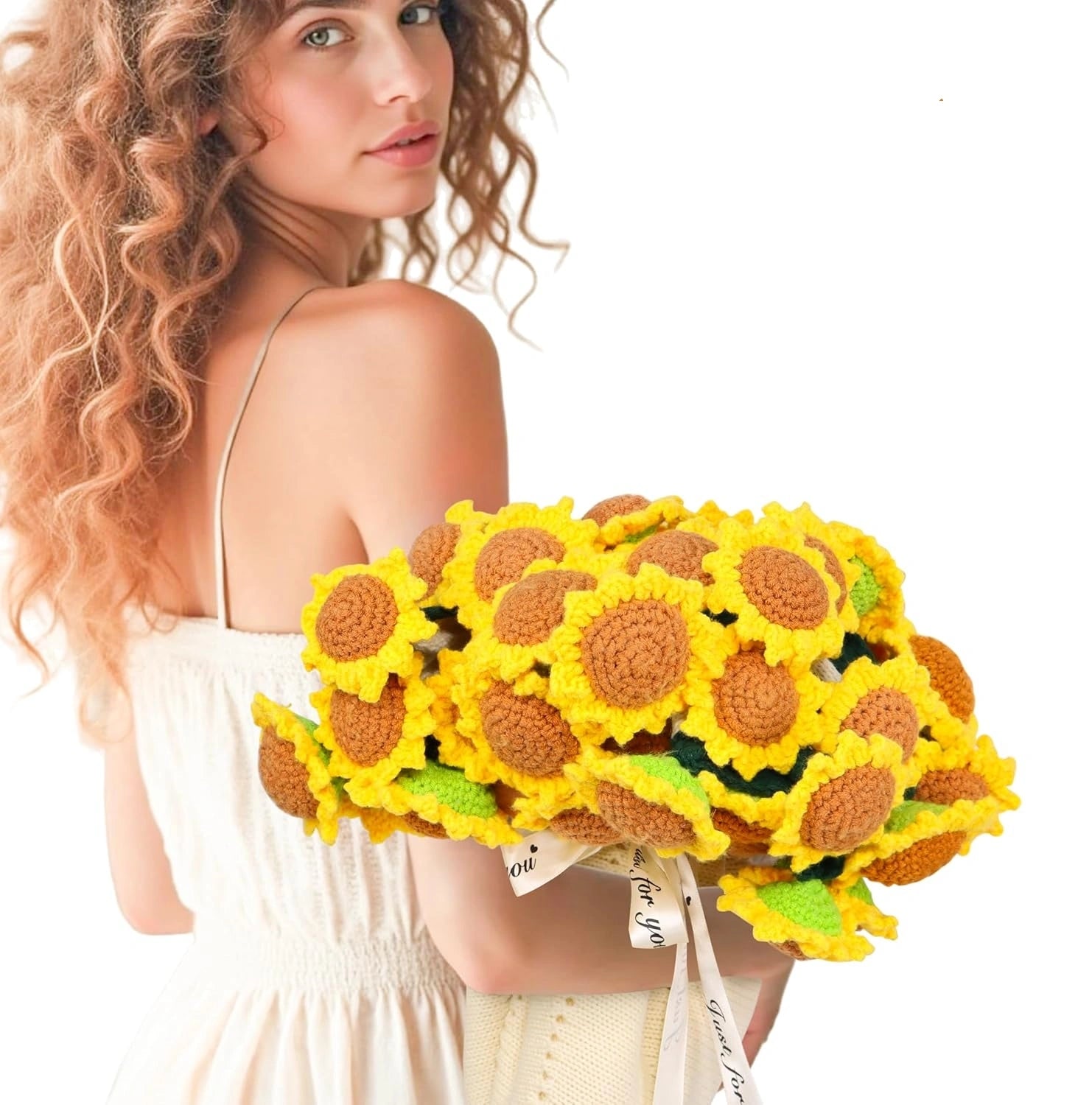 YSHomy Cashmere Crochet Flower Bouquet Blanket-Sunflower