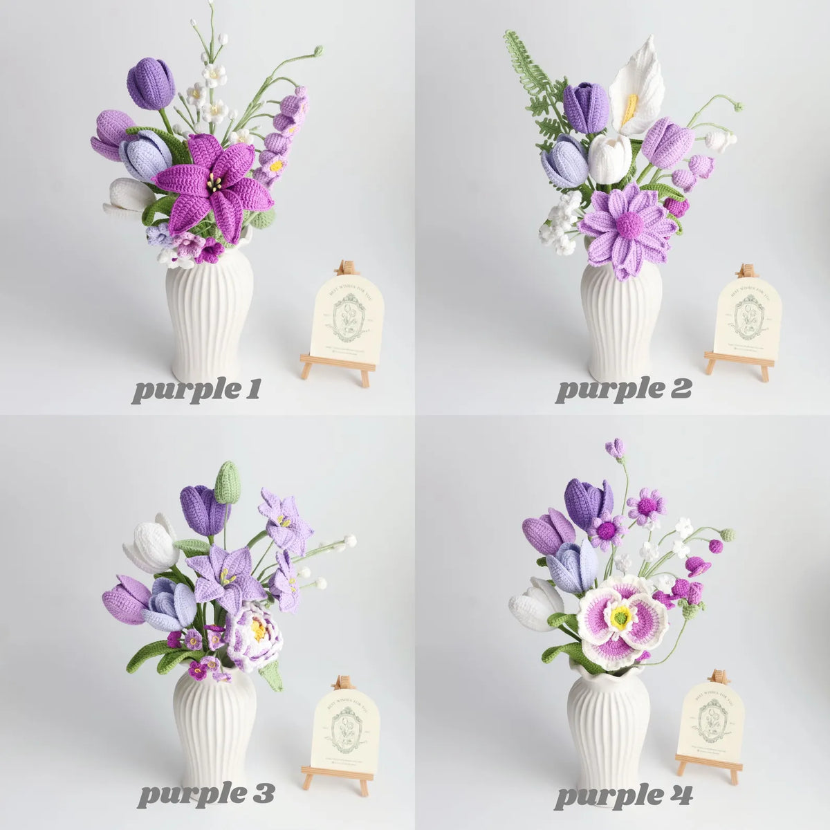 YSHomy Série violette - Ensemble de fleurs crochetées (sans vase)