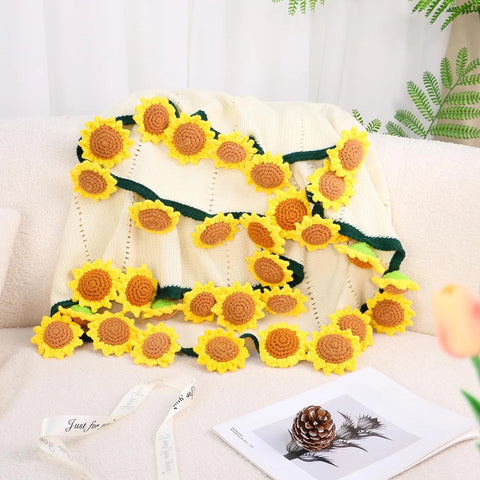 YSHomy Cashmere Crochet Flower Bouquet Blanket-Sunflower