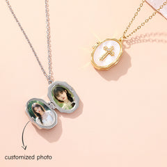 YSHomy Shell Cross Necklace with Personalized Photo & Text