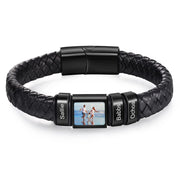 YSHomy Personalized Photo Leather Bracelet with Engraved Beads