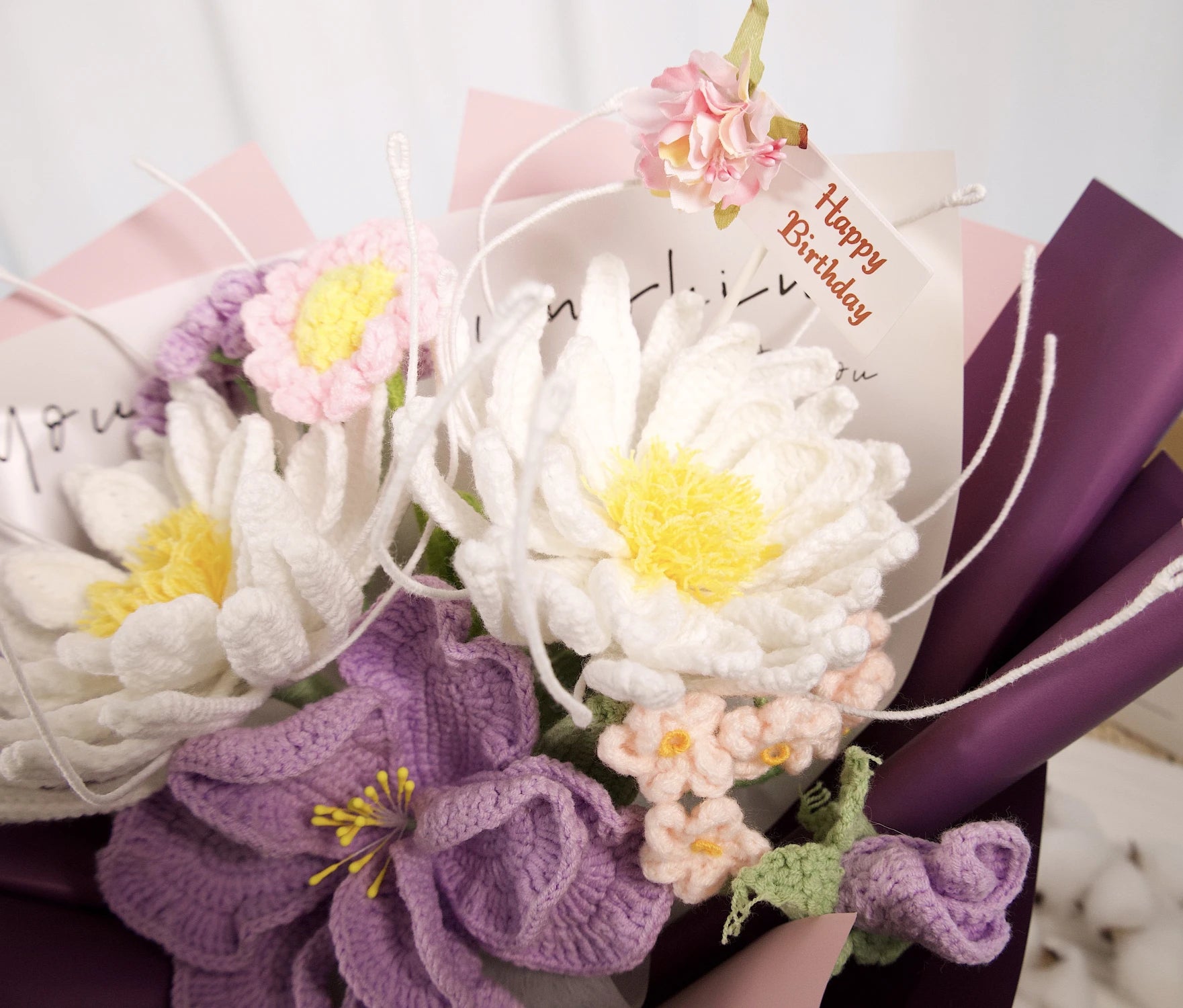 YSHomy Crochet Flowers Bouquet with Night of the Queen Flower in Purple Wrapping