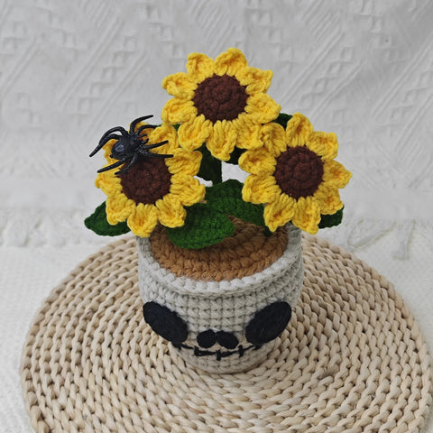 YSHomy Crochet Skull Sunflower Pot with Spider