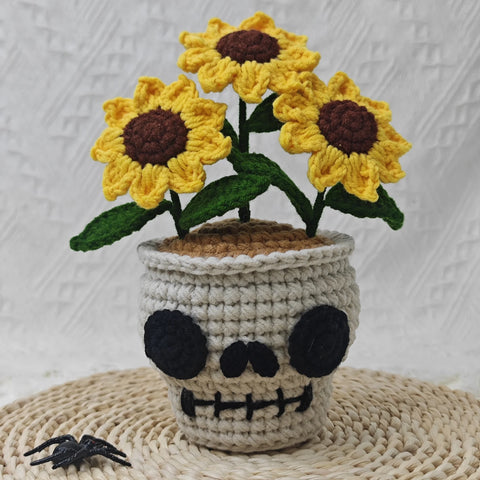 YSHomy Crochet Skull Sunflower Pot with Spider