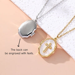 YSHomy Shell Cross Necklace with Personalized Photo & Text