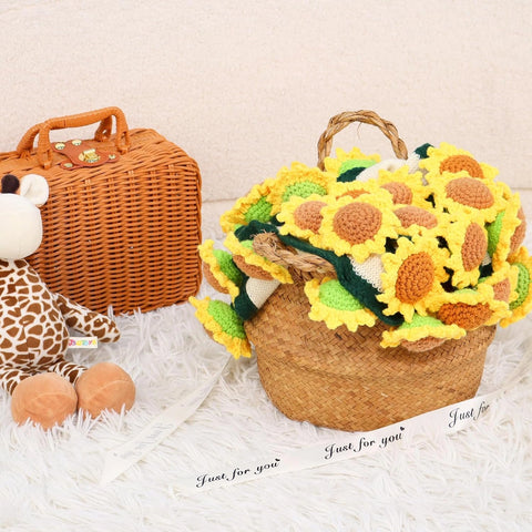 YSHomy Cashmere Crochet Flower Bouquet Blanket-Sunflower