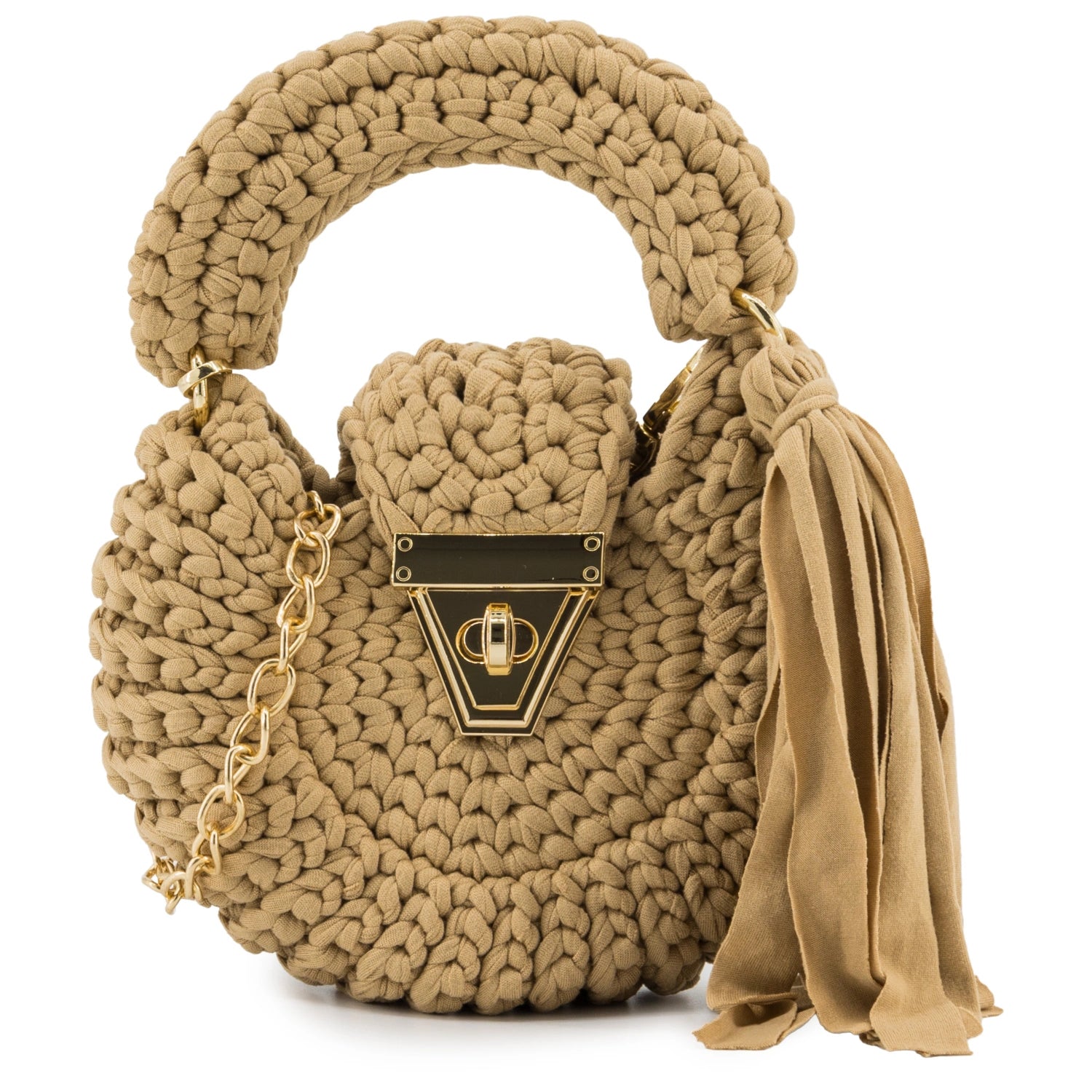 YSHomy Handmade Crochet Round Crossbody Handbag with Tassels for Women