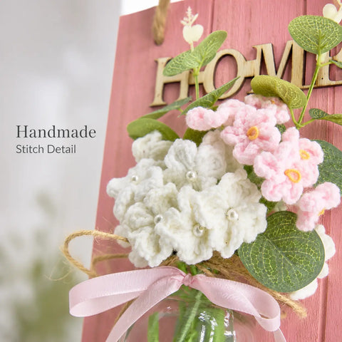 新品未開封 ヒグチユウコ 陶板「Flower ひとつめちゃん」 YSHomy Wall Decor Board with Glass Vase & Crochet Flowers Set-Pink