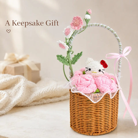 YSHomy Crochet Flower Basket Set-HK & Rose