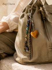 YSHomy Colgante para bolso con gema natural y corazón de madera personalizado