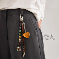 YSHomy Handmade Bag Charm with Natural Gemstone Bead & Personalized Wooden Heart