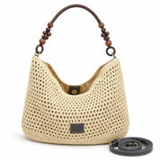 YSHomy Boho Crochet Straw Bag with Wooden Handle