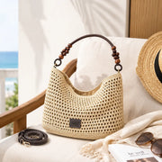 YSHomy Boho Crochet Straw Bag with Wooden Handle