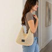 YSHomy Boho Crochet Straw Bag with Wooden Handle