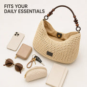 YSHomy Boho Crochet Straw Bag with Wooden Handle