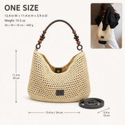 YSHomy Boho Crochet Straw Bag with Wooden Handle