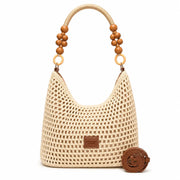 YSHomy Boho Crochet Straw Bag with Wooden Handle