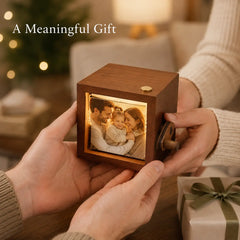 YSHomy Personalized Wooden Photo Flip Box with Light & Engraving