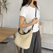 YSHomy Boho Crochet Straw Bag with Wooden Handle