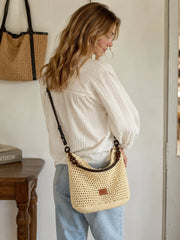 YSHomy Boho Crochet Straw Bag with Wooden Handle