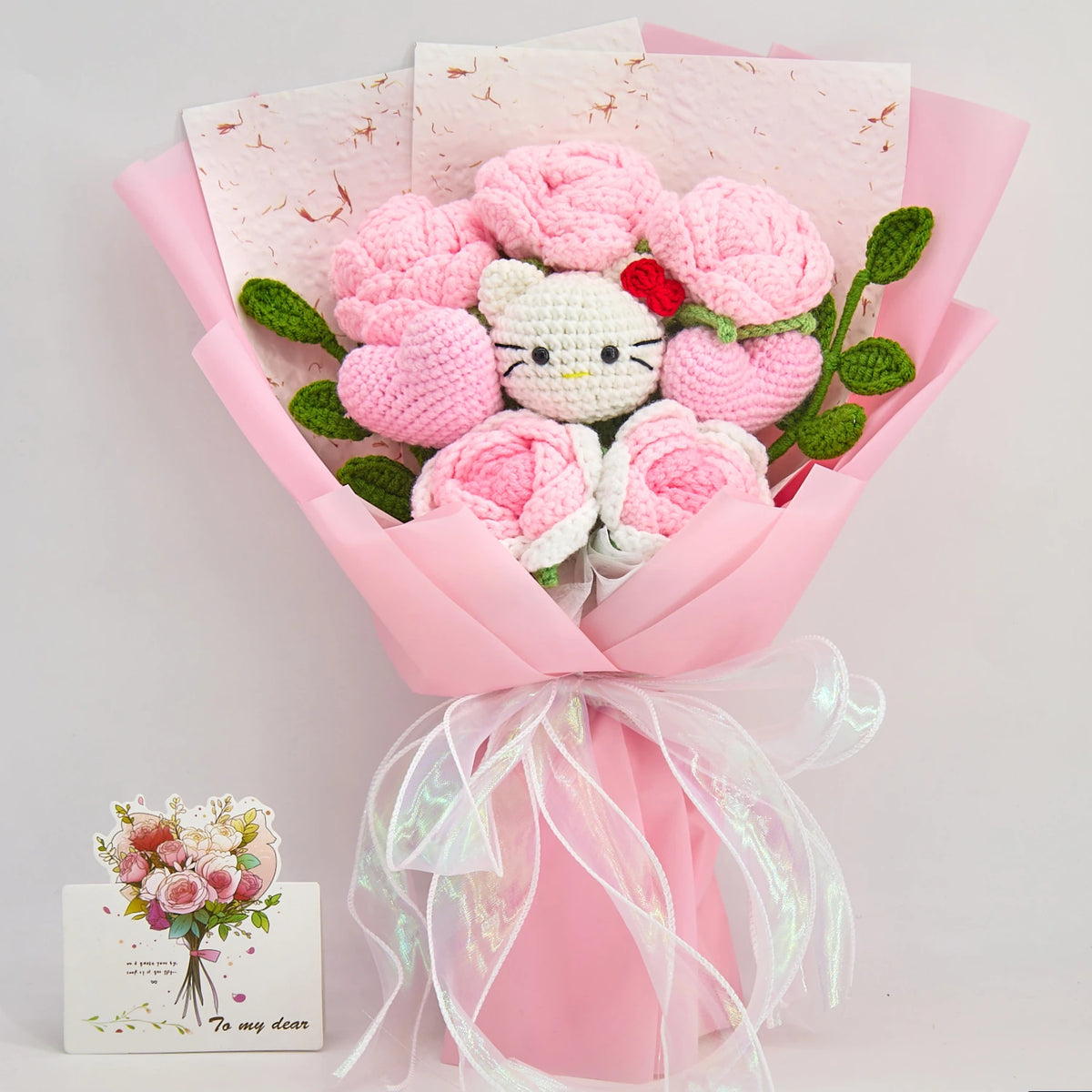 YSHomy Ramo de rosas rosas de ganchillo con motivo HK