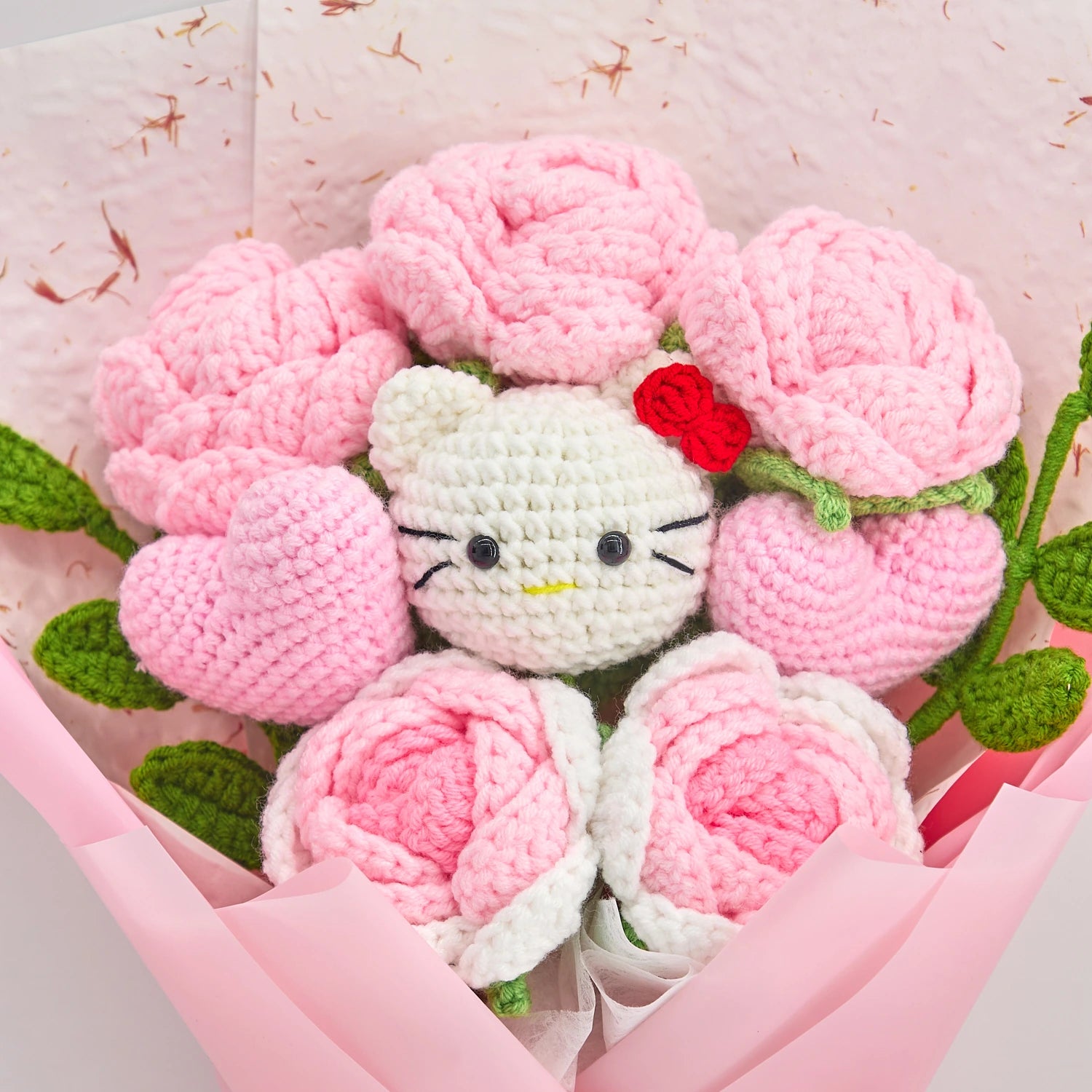YSHomy Ramo de rosas rosas de ganchillo con motivo HK
