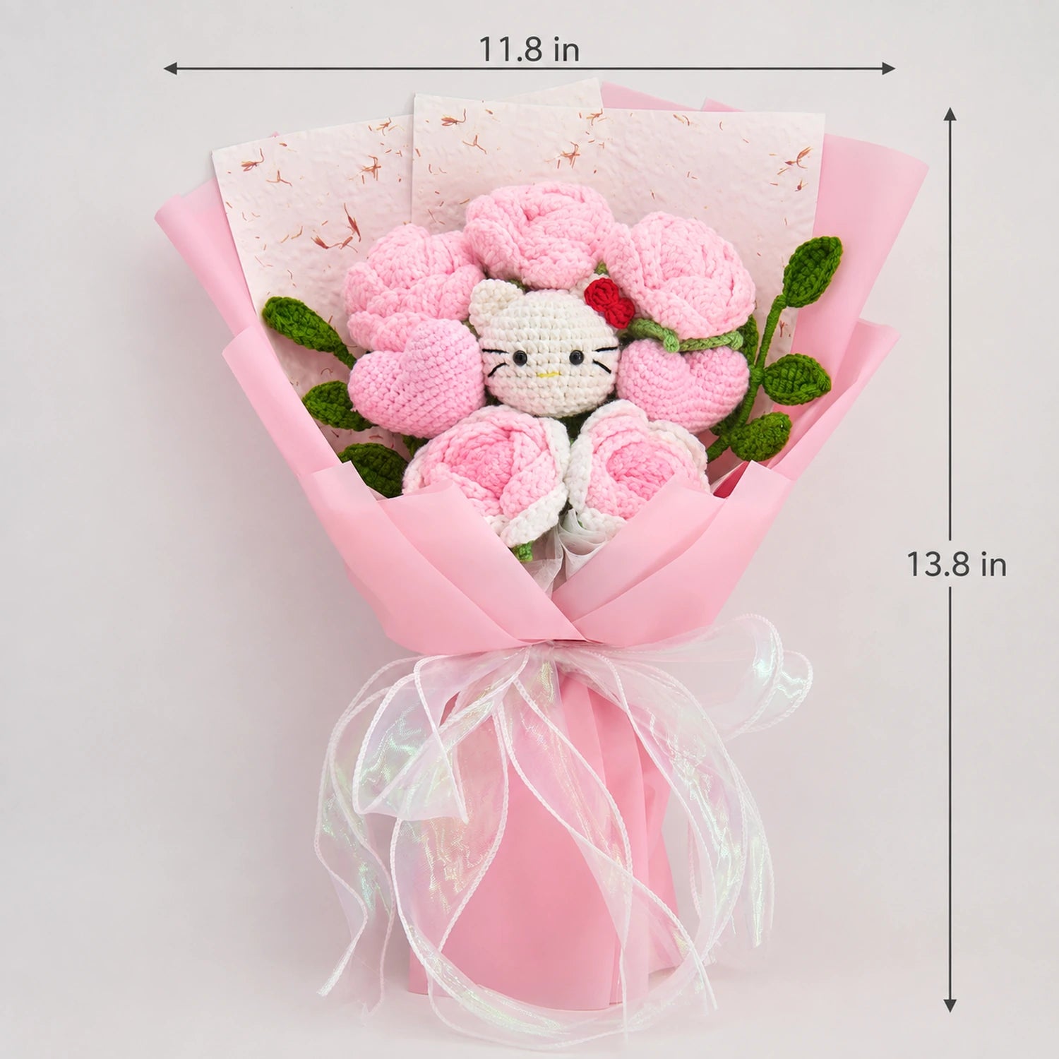 YSHomy Ramo de rosas rosas de ganchillo con motivo HK