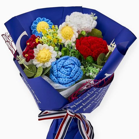 YSHomy Blue Crochet Rose Daisy Bouquet-Medium (Order: 20260529-1557)
