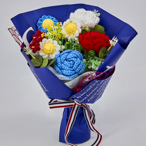 YSHomy Wrapped Crochet Flowers Bouquet with Crochet Rose Daisy
