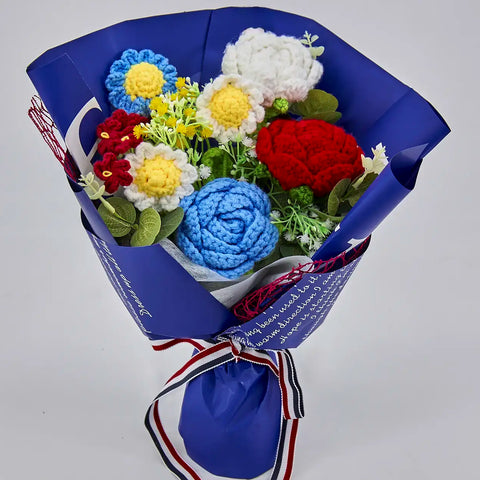 YSHomy Wrapped Crochet Flowers Bouquet with Crochet Rose Daisy
