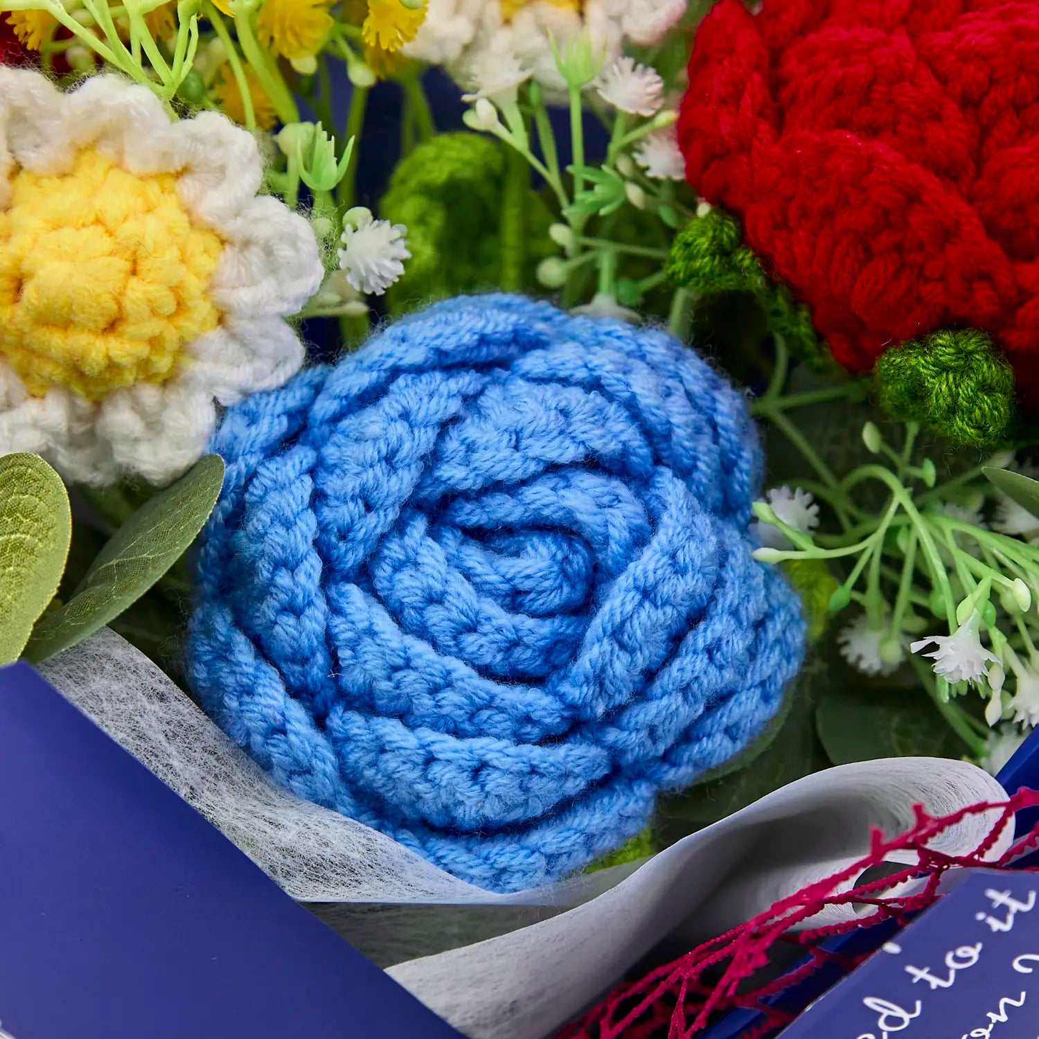 YSHomy Wrapped Crochet Flowers Bouquet with Crochet Rose Daisy