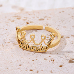 YSHomy Personalized 18K Gold-Plated Name Crown Ring - Size Adjustable