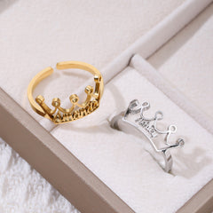 YSHomy Personalized 18K Gold-Plated Name Crown Ring - Size Adjustable