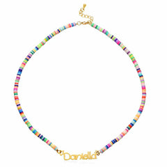 YSHomy Personalized 18K Gold-Plated Name Necklace with Colorful Clay Slices